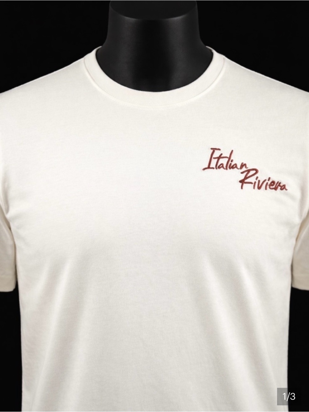 Italian Riviera Embroidered Crewneck T-Shirt - Cream with Rust Script 🇮🇹